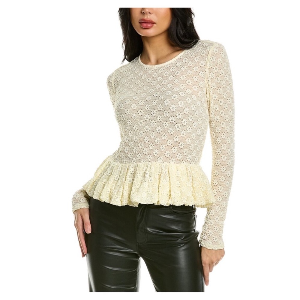 Rebecca Taylor Cream Lace Boho Peplum Top size Women’s large